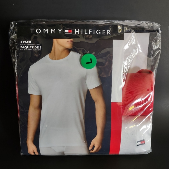 TOMMY HILFIGER NEW Mens L/G 42-44 100% Cotton 2 PACK White & Red Tees T-shirts - Picture 7 of 7